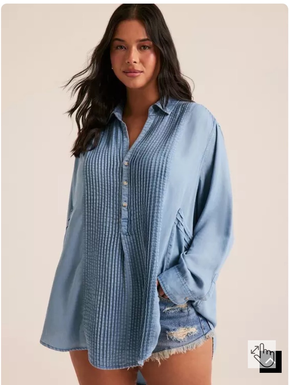 torrid Light Blue Pintuck Button-Front Festi Shirt